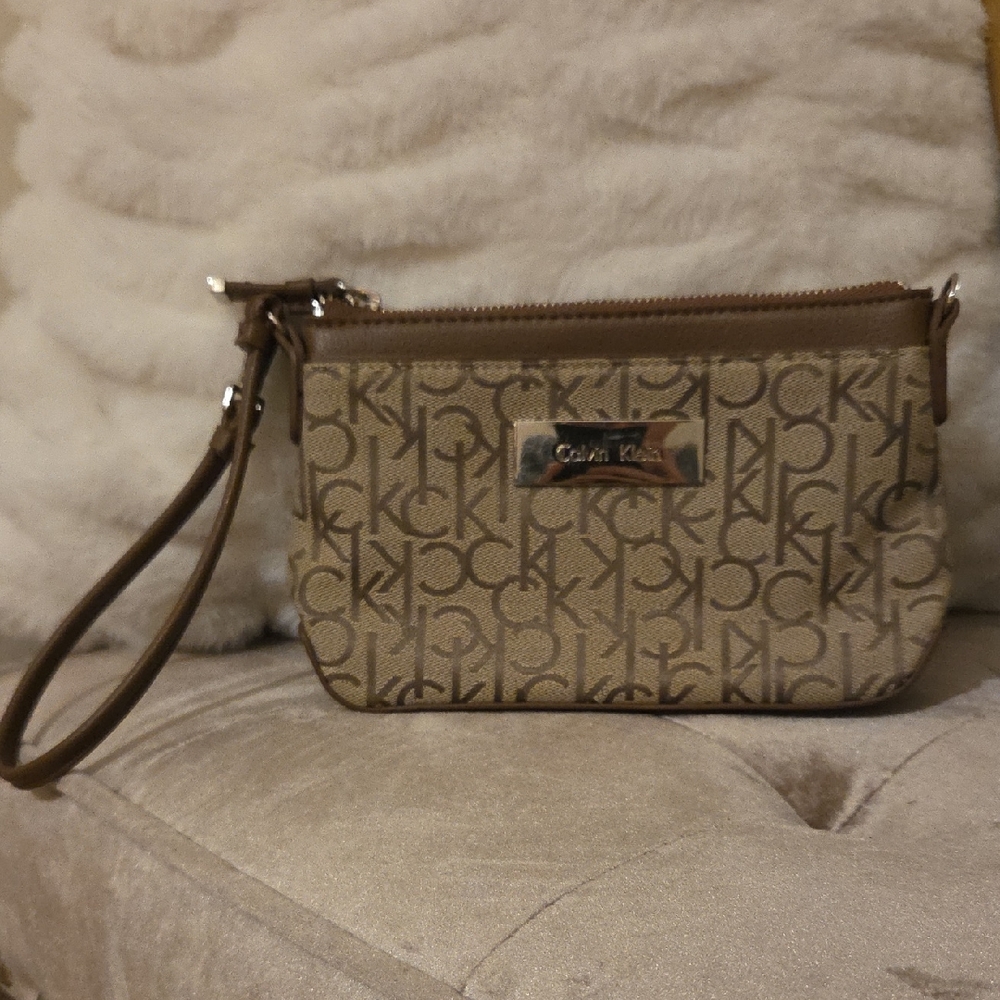 Calvin Klein Monogram Tan Wristlet
